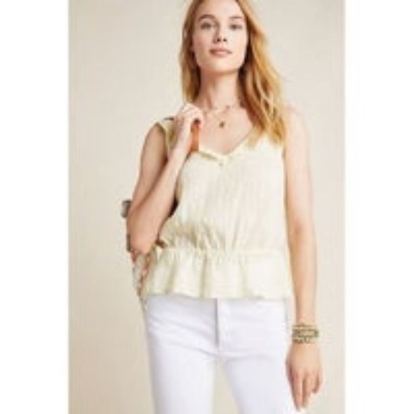 ANTHROPOLOGIE Cloth & Stone Linen Peplum Tank Top Size Medium - Picture 2 of 8
